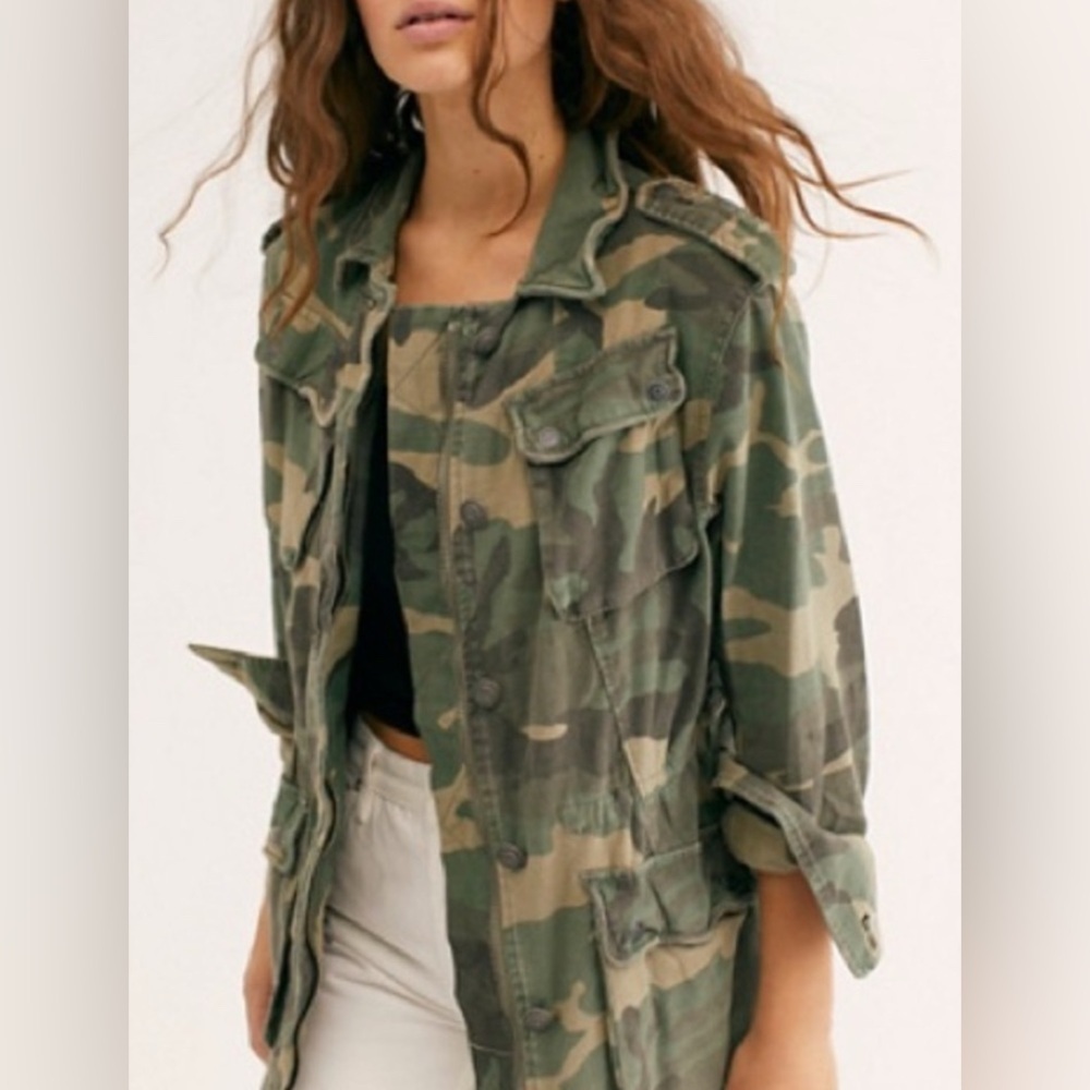 Free People Not Your Brother’s Surplus Camo Camouflage Cargo Military Jacket - Picture 6 of 12